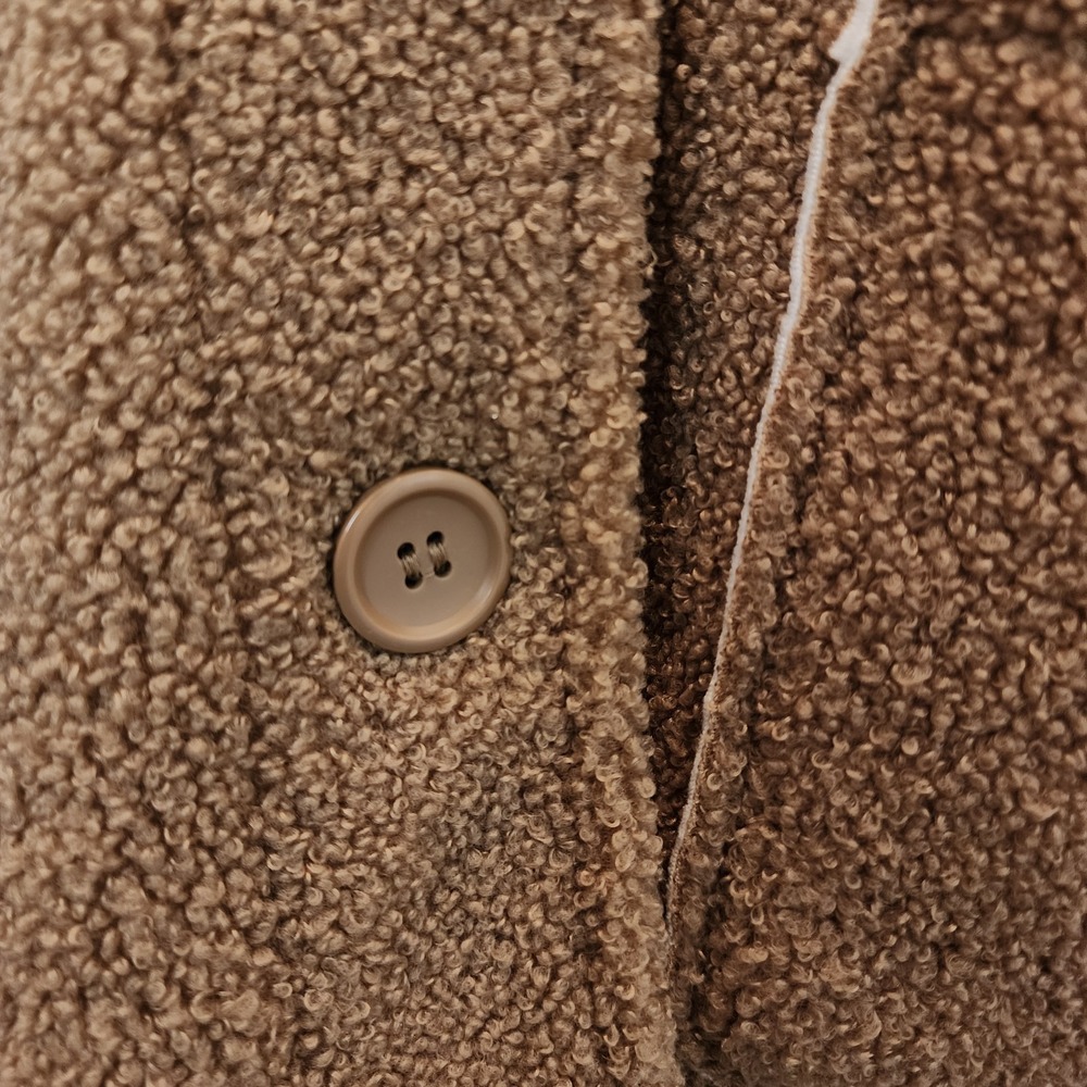 Susan Graver‎ Reversible Coat M Cream Tan Teddy Sherpa Jacket Cozy Quiet Luxury - Picture 10 of 11